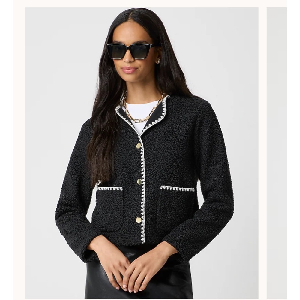 NEW J.Crew Sherpa Blanket- Stitch Faux Fur Black/ White Lady Jacket, L